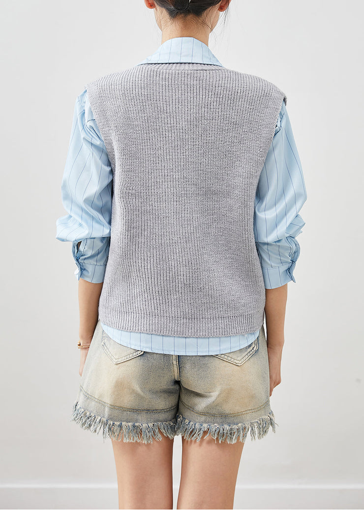 Handmade Grey Asymmetrical Thick Knit Vests Fall