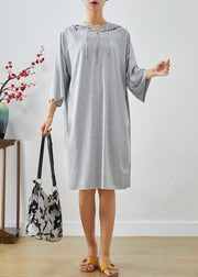 Handmade Grey Hooded Oversized Cotton Sweatshirt Dress Summer