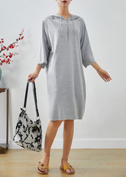 Handmade Grey Hooded Oversized Cotton Sweatshirt Dress Summer