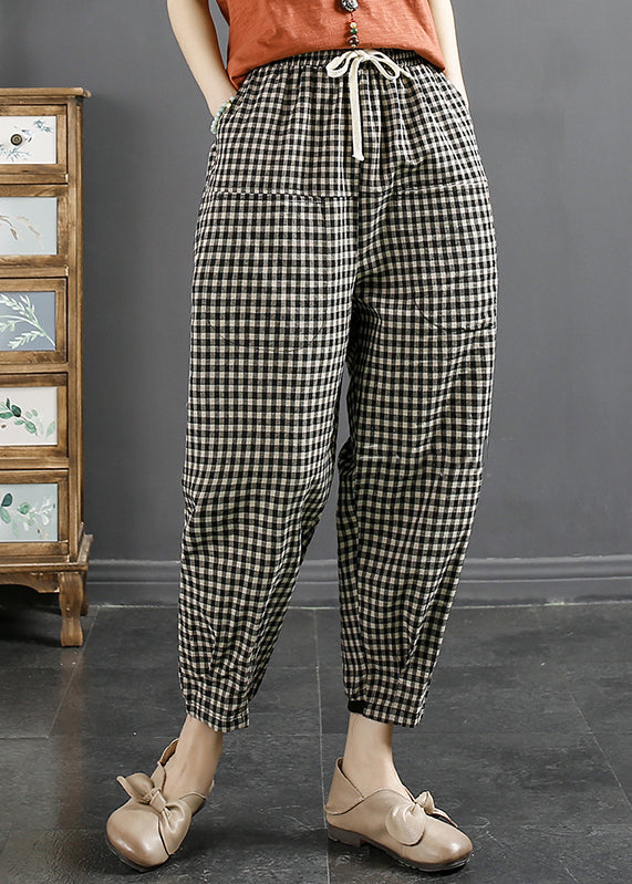 Handmade Grey Oversized Plaid Linen Harem Pants Spring