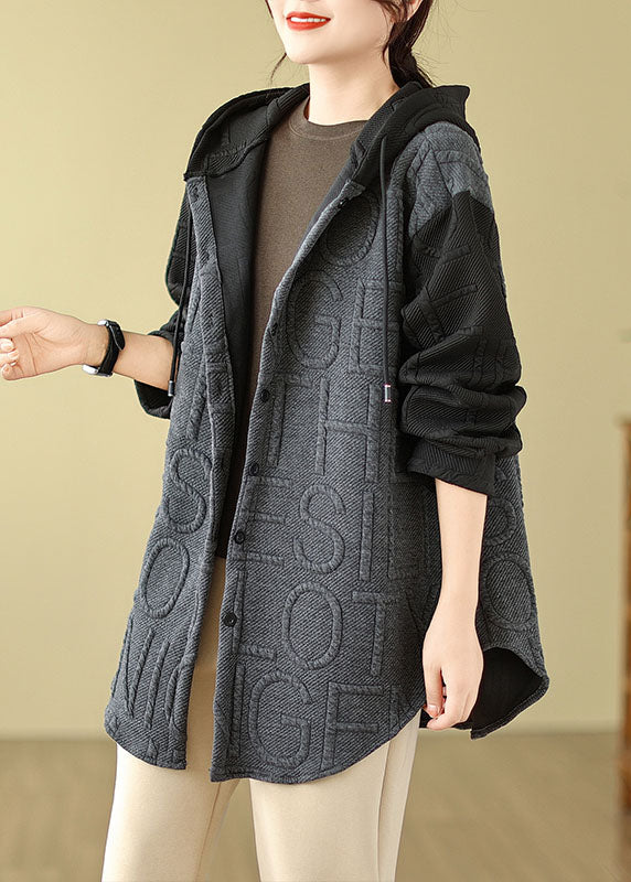 Handmade Grey Patchwork Hooded Coats Long Sleeve