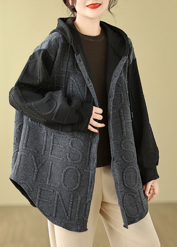 Handmade Grey Patchwork Hooded Coats Long Sleeve