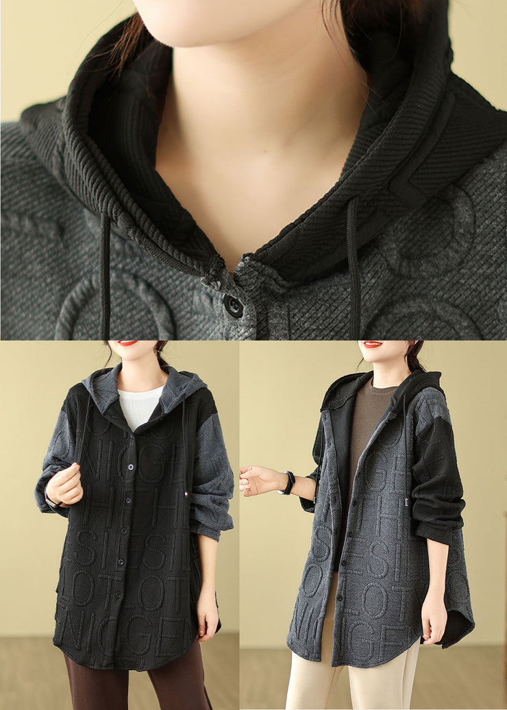 Handmade Grey Patchwork Hooded Coats Long Sleeve