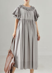 Handmade Grey Ruffled Cotton Dresses Summer