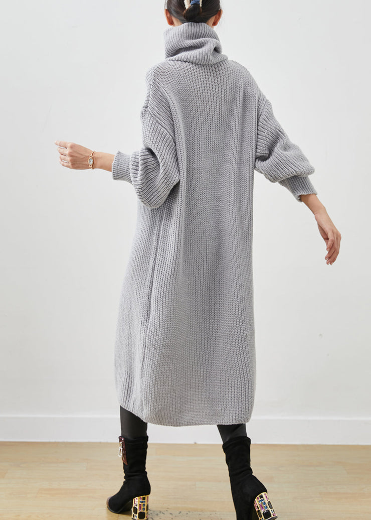 Handmade Grey Turtle Neck Knit Loose Cardigan Spring