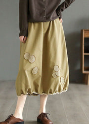 Handmade Khaki Embroideried Elastic Waist Patchwork Cotton Skirts Spring