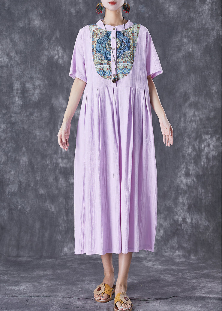 Handmade Light Purple Oversized Patchwork Linen Dress Summer