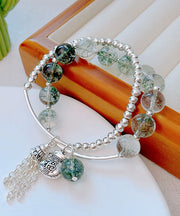 Handmade Little Green Sterling Silver Crystal Bilayer Beading Tassel Charm Bracelet