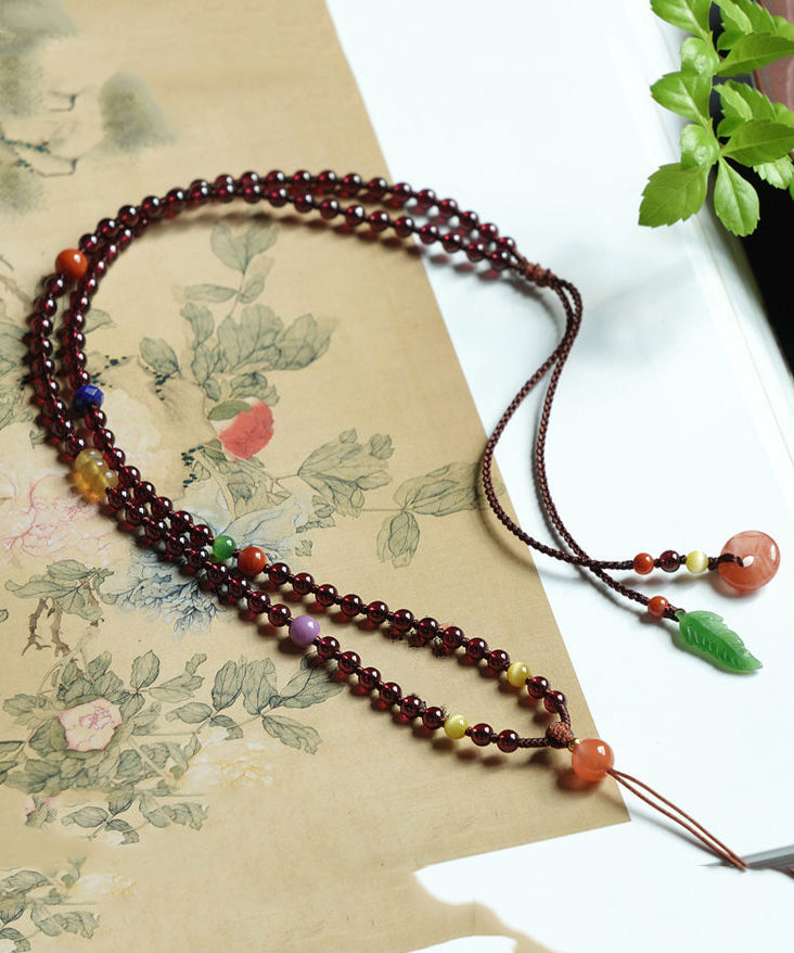 Handmade Mulberry Alloy Jade Garnet Pendant Necklace