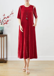 Handmade Mulberry Cold Shoulder Silk Velour Long Dress Fall