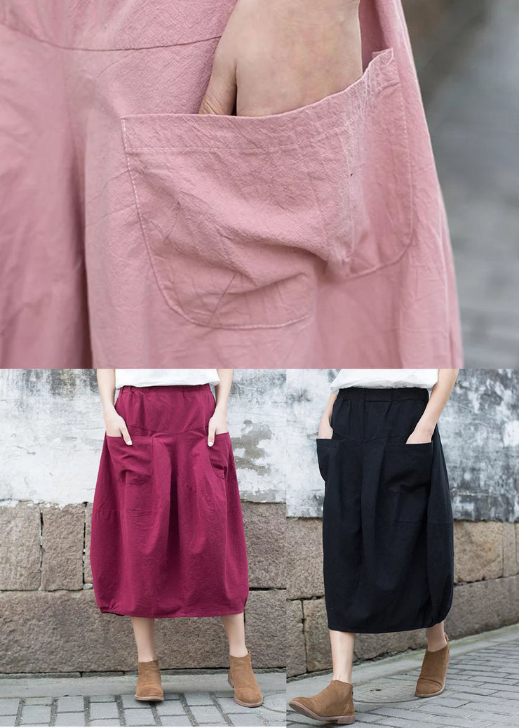 Handmade Mulberry High Waist Pockets Linen Skirts Fall