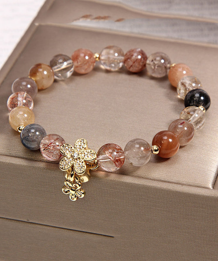 Handmade Multicolour Crystal Zircon Floral Charm Bracelet