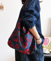 Handmade Navy Galsang Flower Jacquard Canvas Satchel Handbag