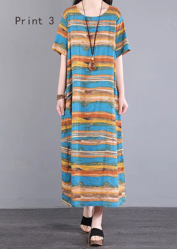 Handmade O Neck Print Patchwork Cotton Long Dress Summer