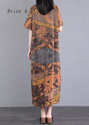 Handmade O Neck Print Patchwork Cotton Long Dress Summer