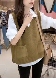 Handmade Olive V Neck Thick Knit Waistcoat Fall