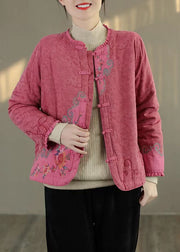 Handmade Orange Embroideried Patchwork Fine Cotton Filled Coat Outwear Spring