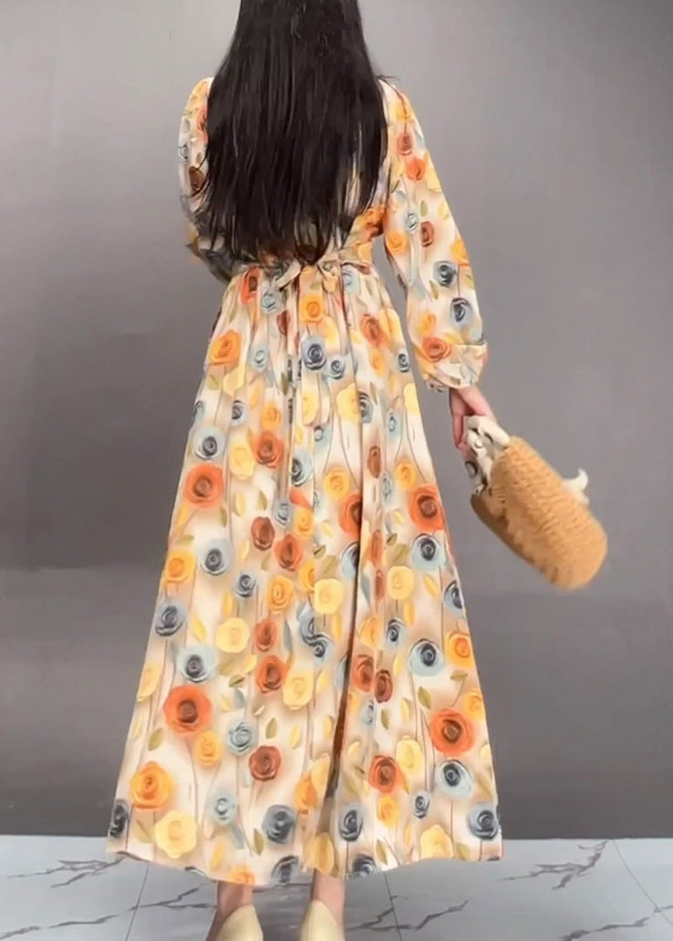 Handmade Orange Print Tunic Long Dresses Fall