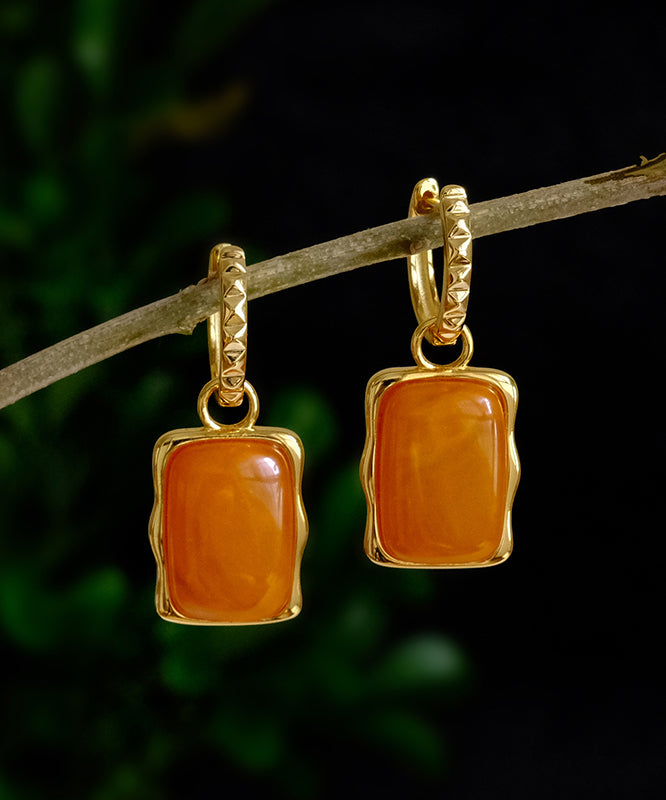 Handmade Orange Sterling Silver Overgild Beeswax Square Hoop Earrings