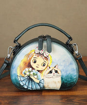 Handmade Paitings Heart-shaped Calf Leather Tote Handbag