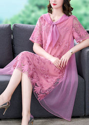 Handmade Pink Embroideried Patchwork Exra Large Hem Tulle Dresses Summer