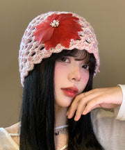 Handmade Pink Feather Floral Hollow Out Knit Boonie Hat