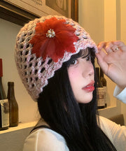 Handmade Pink Feather Floral Hollow Out Knit Boonie Hat