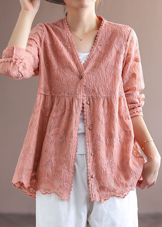 Handmade Pink Patchwork Lace Cardigans Tops Spring