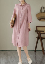 Handmade Pink Peter Pan Collar Patchwork Linen Dresses Summer