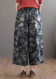 Handmade Print Elastic Waist Tie Waist Cotton Wide Leg Pants Summer