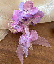 Handmade Purple Acrylic Cloth Floral Lace Bow Hairpin