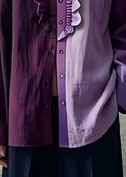 Handmade Purple Asymmetrical Ruffled Linen Shirt Fall