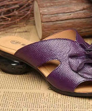 Handmade Purple Cowhide Leather Splicing Slide Sandals