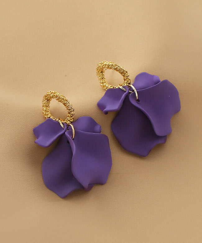 Handmade Purple Floral Alloy Acrylic Hoop Earrings