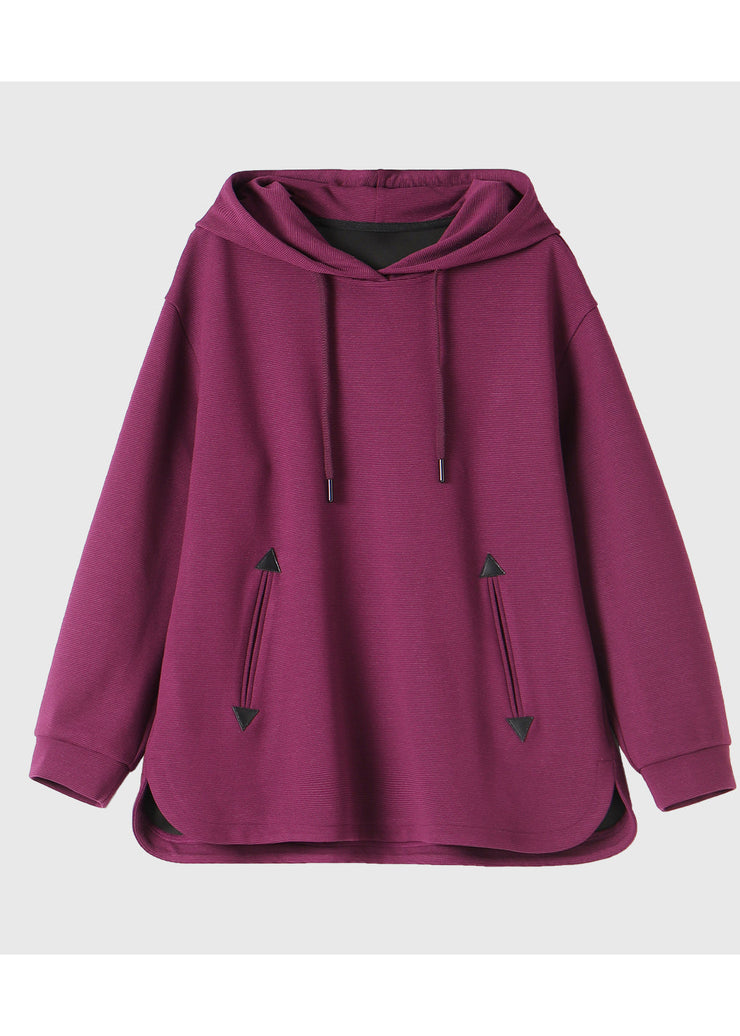 Handmade Purple Hooded Cotton Loose Sweatshirts Top Spring