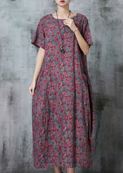 Handmade Purple Oversized Print Linen Dresses Summer