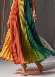 Handmade Rainbow Bustier Top Chiffon Strapless Pleated Dresses Summer