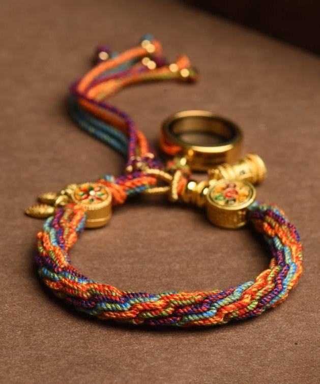 Handmade Rainbow Hand Knitting Cotton Thread Gesang Flower Charm Bracelet