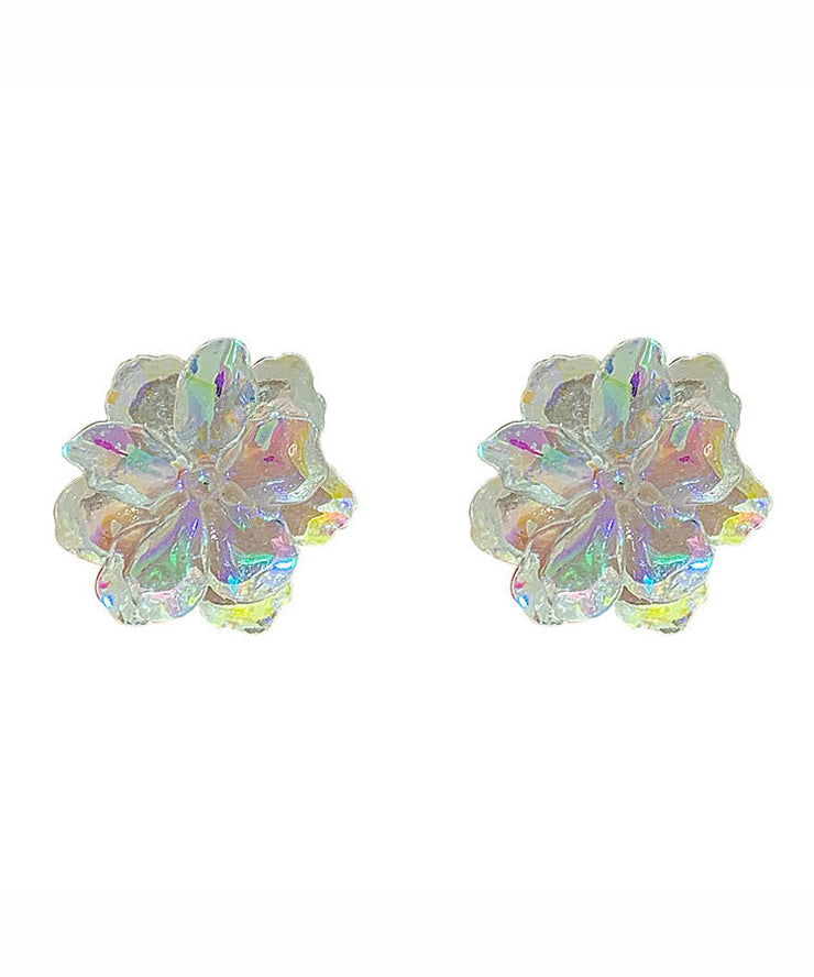 Handmade Rainbow Sterling Silver Resin Floral Stud Earrings