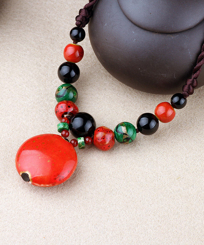 Handmade Red Agate Coloured Glaze Pendant Necklace