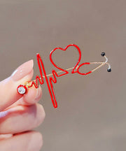 Handmade Red Alloy Zircon ECG Love Brooches