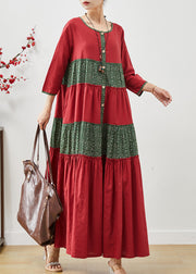 Handmade Red Oversized Patchwork Cotton Dress Summer