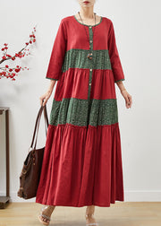 Handmade Red Oversized Patchwork Cotton Dress Summer