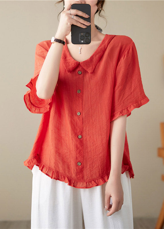 Handmade Red Ruffled Button Top Flare Sleeve