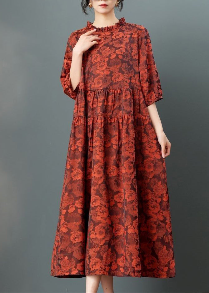 Handmade Red Ruffled Patchwork Party Long Dress Summer