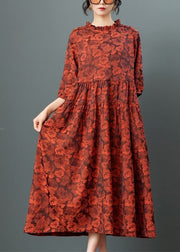 Handmade Red Ruffled Patchwork Party Long Dress Summer