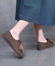 Handmade Retro Coffee Cowhide Leather Flats Shoes