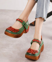 Handmade Retro Flower Buckle Strap High Wedge Heels Shoes