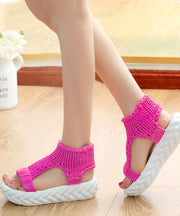 Handmade Rose Splicing Peep Toe Platform Sandals Knit Fabric