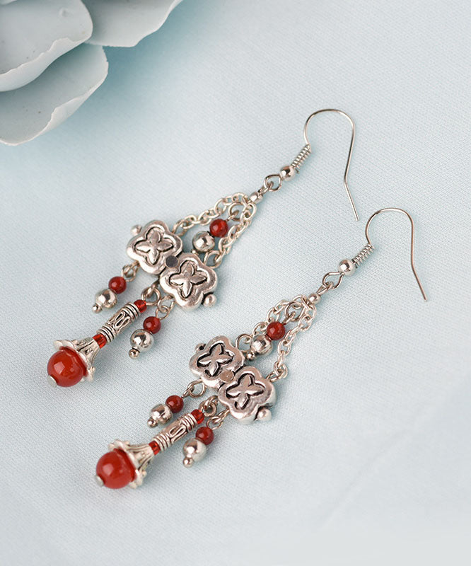 Handmade Silk Sterling Silver Alloy Agate Drop Earrings